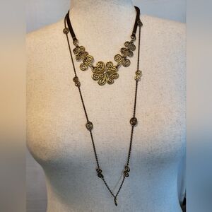 2 In 1 Gold Swirl Necklace With Long Chain